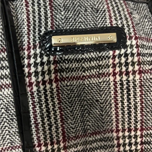 Brahmin Monique Multi Highland Genuine Leather Wool Plaid Tote - Picture 4 of 11